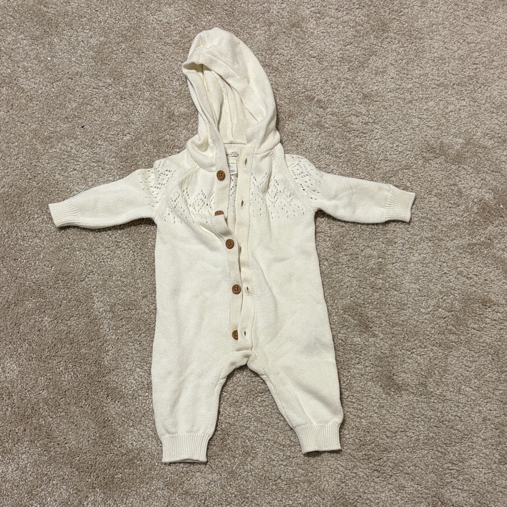 Cozy Cream Knit Hooded Baby Onesie
